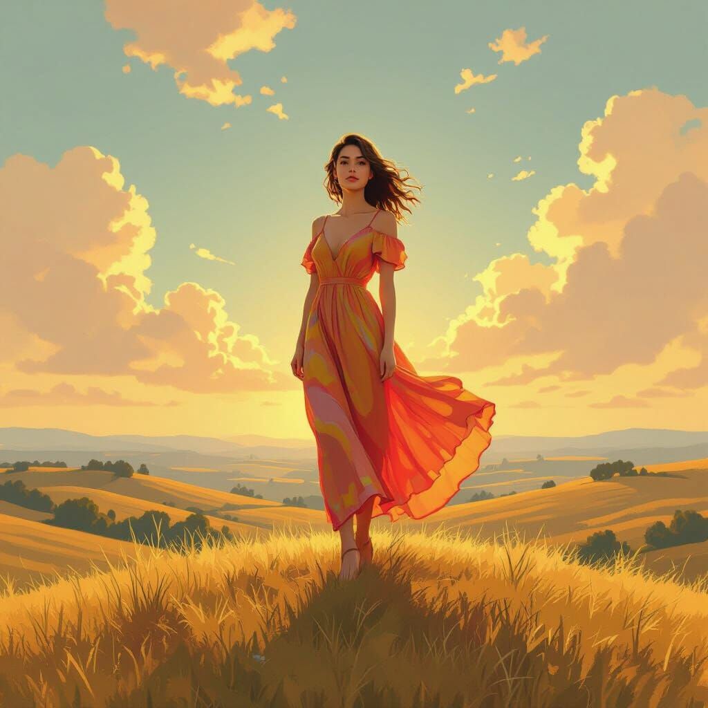 Confident Woman in Golden Light: A Dreamy Portrait