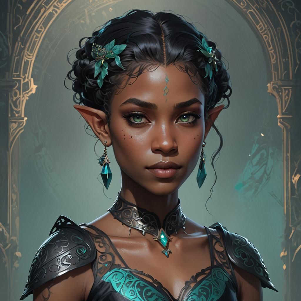 Gothic Elf Bride Portrait in Art Nouveau Style