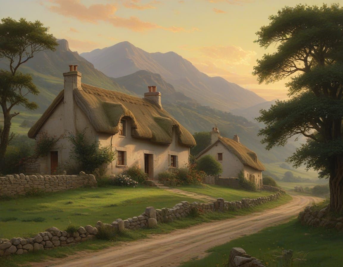 Pastoral Irish Farm Landscape in Golden Hour Light