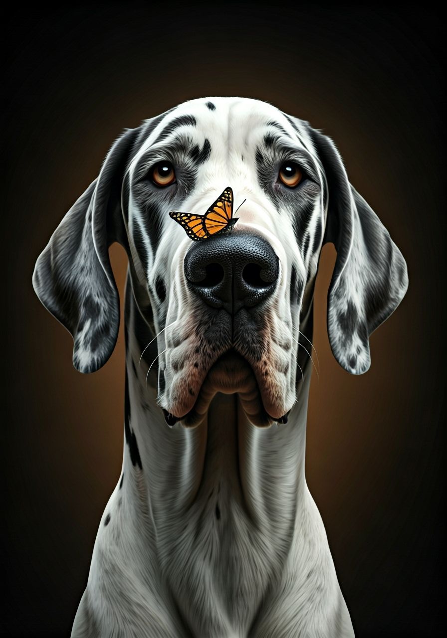 Great Dane and Butterfly Friendship