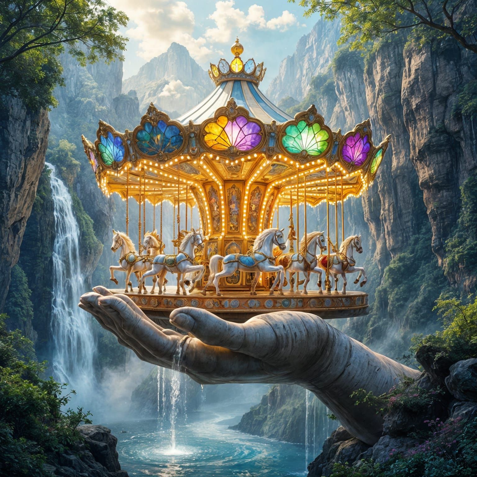 Magical Carousel on Giant Hand in Fantasy Valley