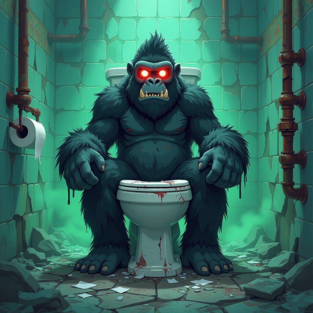 Toilet Paper Gorilla King on Throne in Cartoon Style