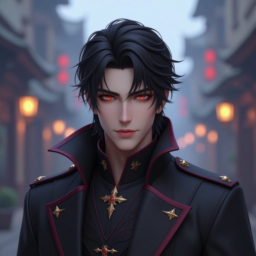 Handsome Older Vampire NPC in 3D Anime Art