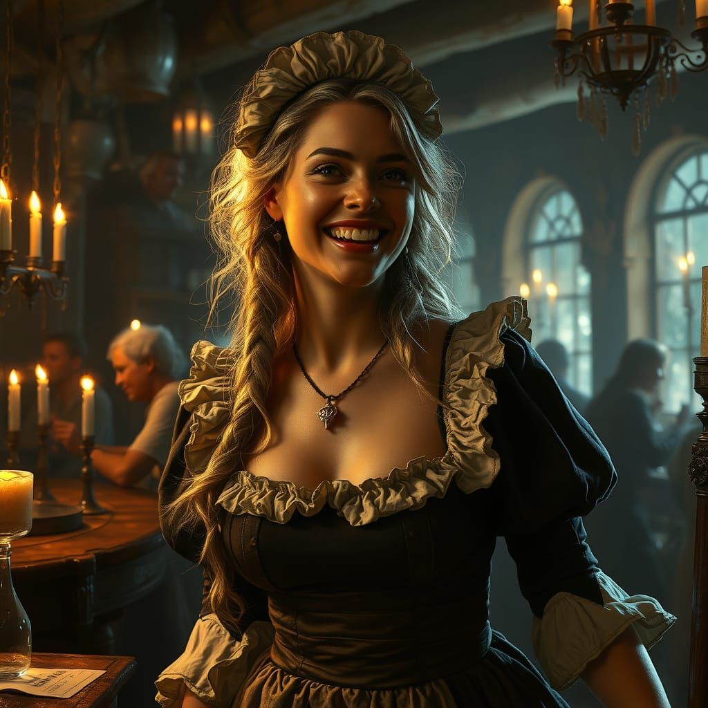 Sensual Tavern Maid in a Dark Fantasy Setting
