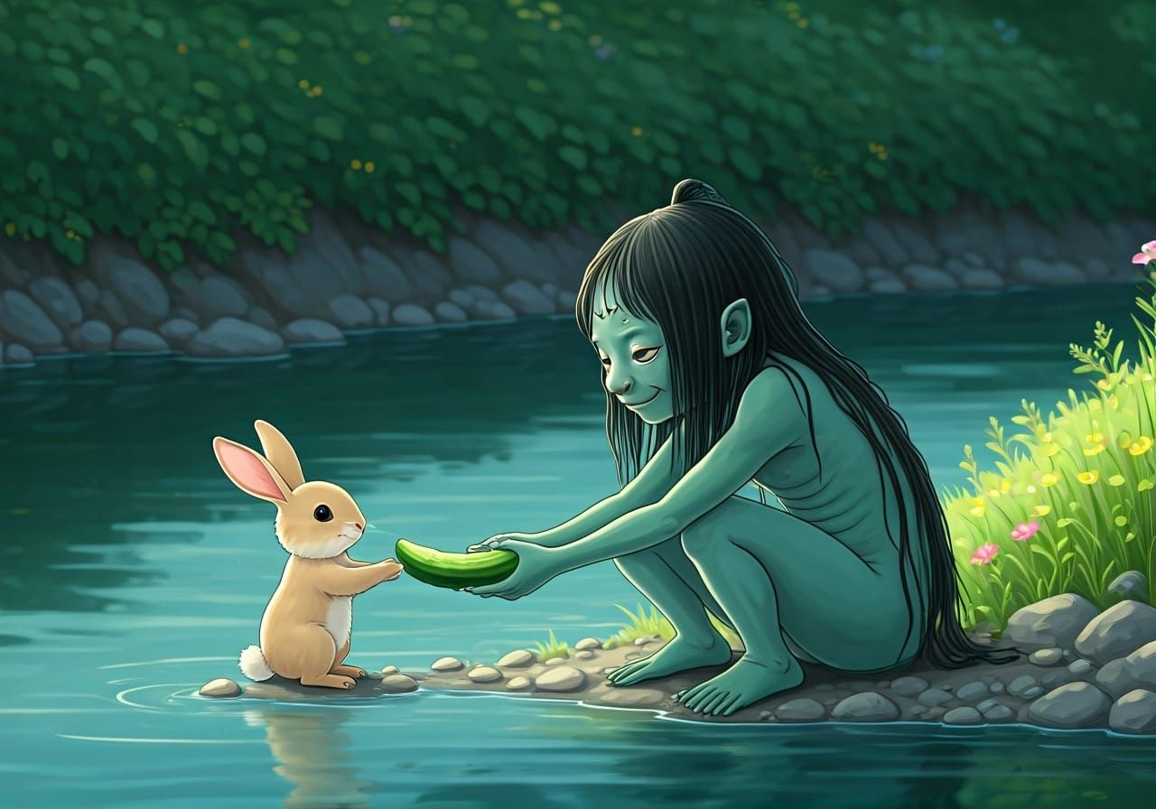 Kappa Shares Cucumber with Rabbit