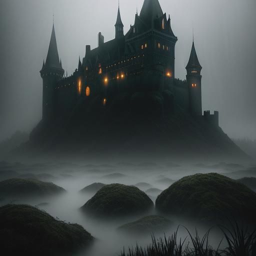 Haunted Gothic Castle in Rainstorm: Digital Painting