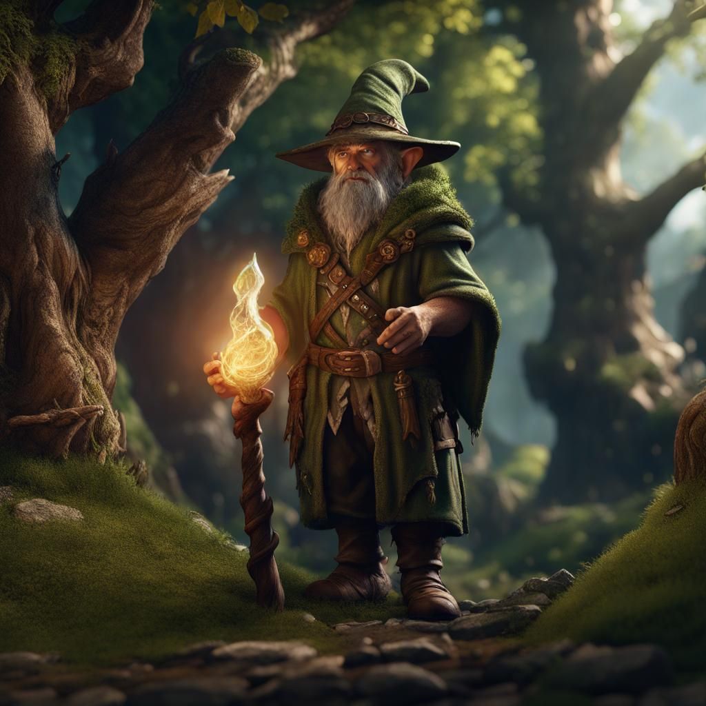 Halfling Druid Casting Shillelagh: Fantasy Art