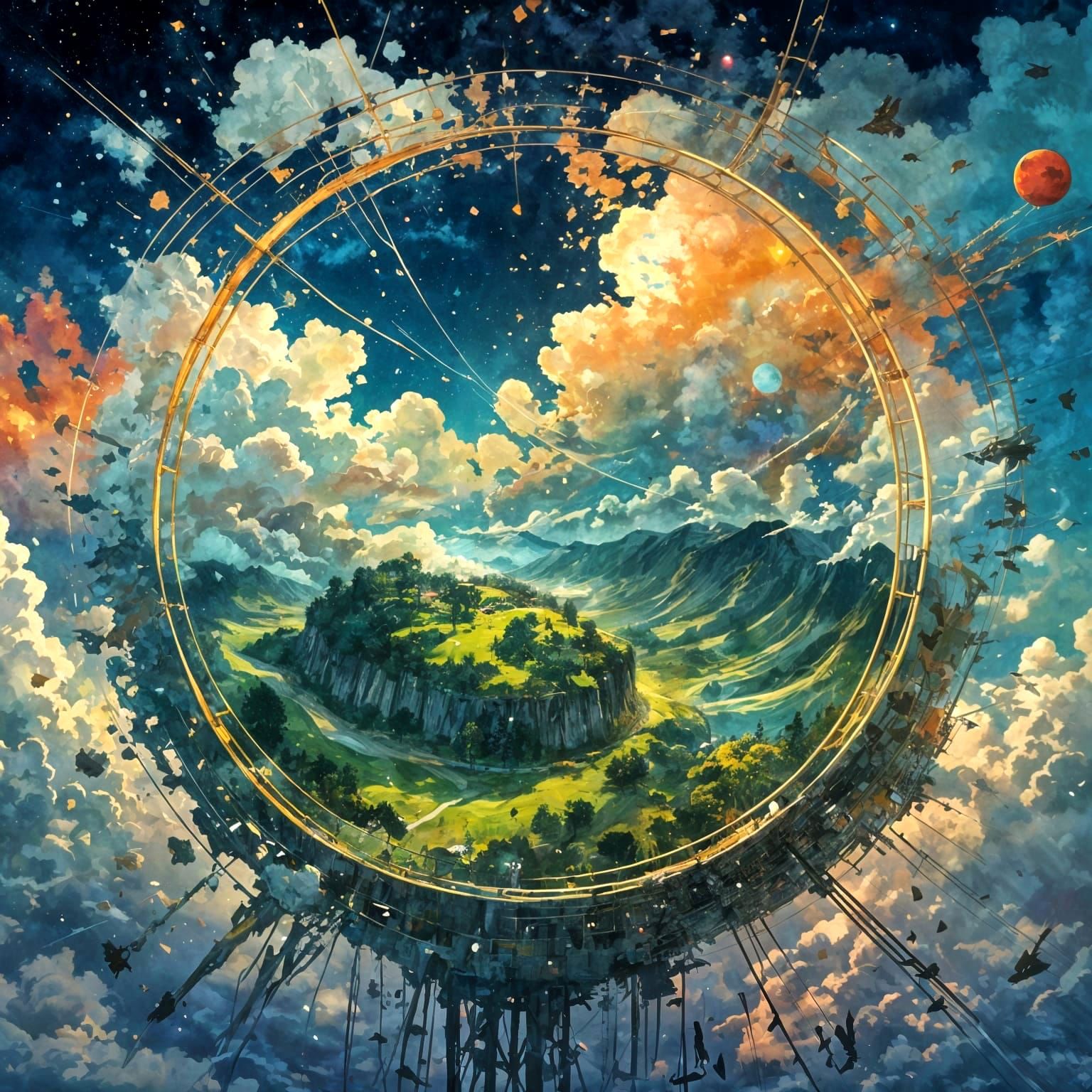 Anime Landscape Masterpiece with Sparkling Background