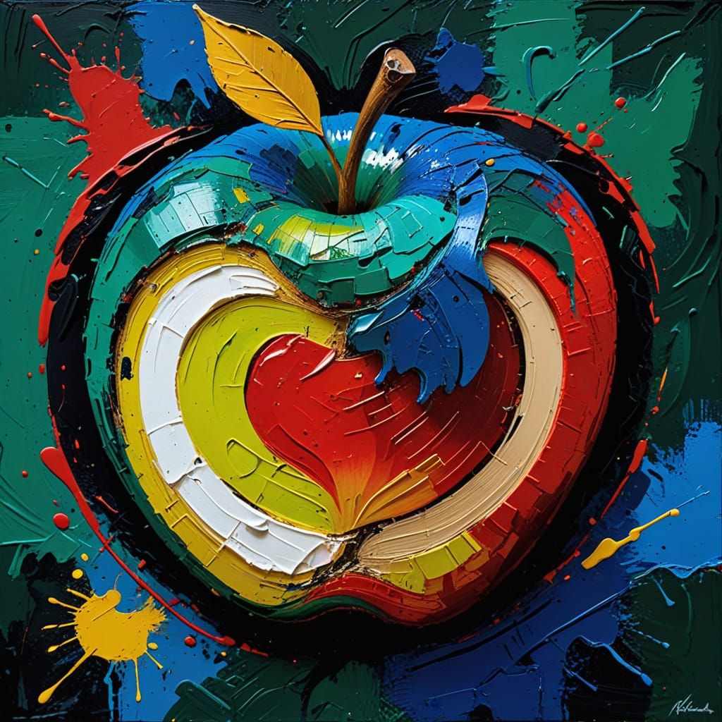 Abstract Expressionist Apple with Vibrant Colors and Texture...
