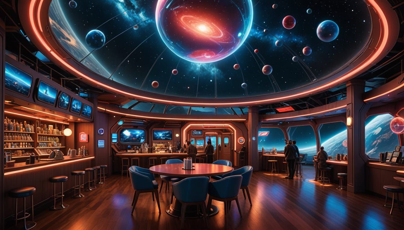 Cosmic Cafe Docked with Starships in Soap Bubble