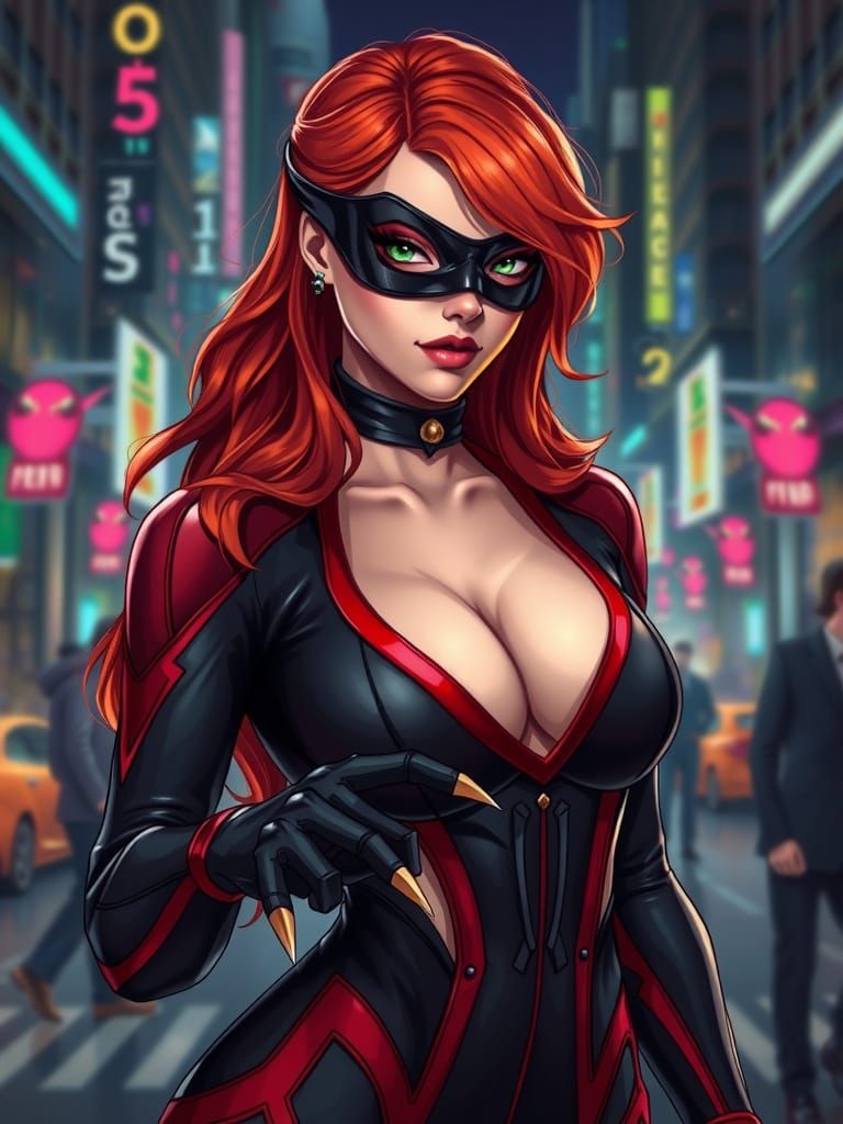 Voluptuous Heroine in Hyper Smoke Cityscape