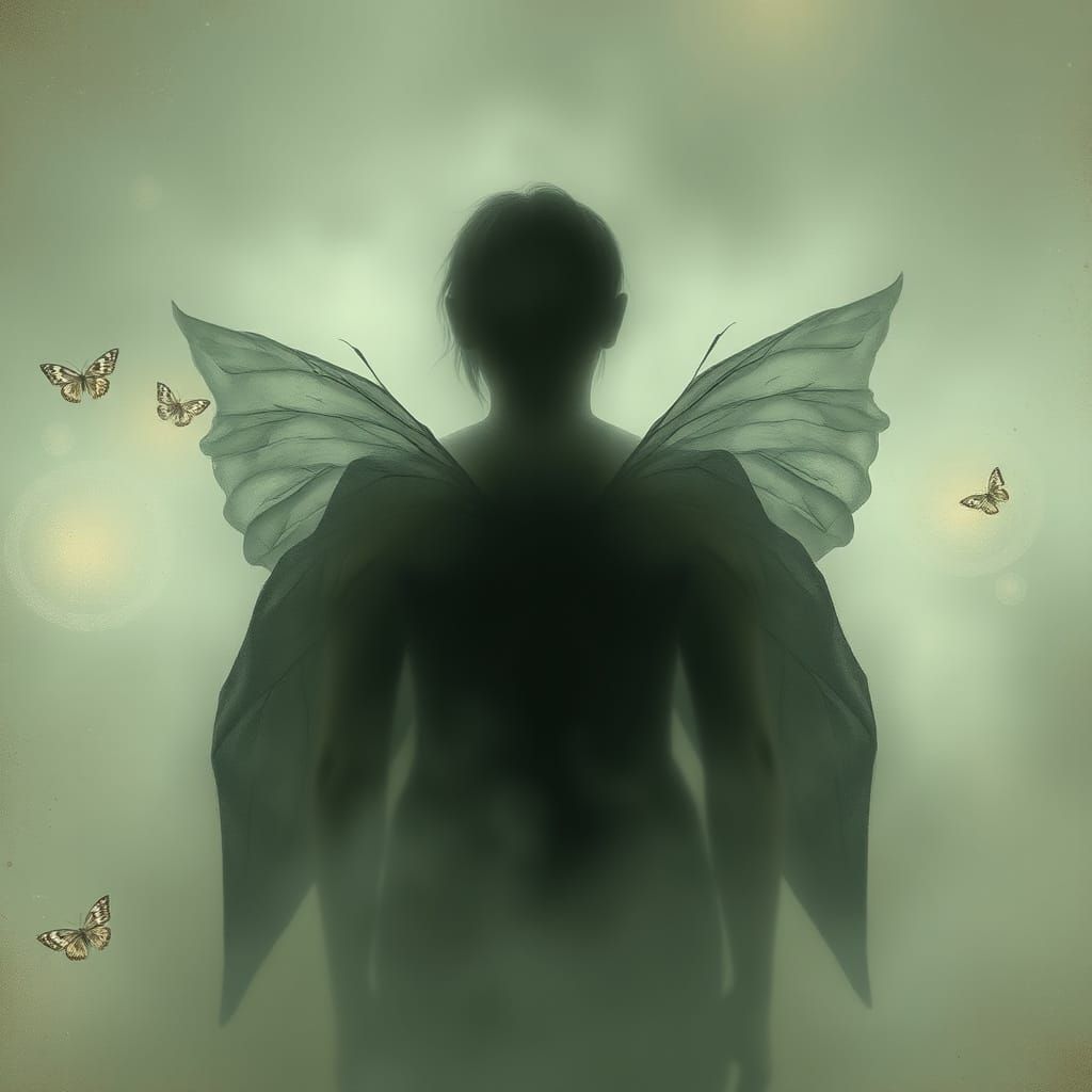 Ethereal Figure in Dreamscape with Delicate Wings
