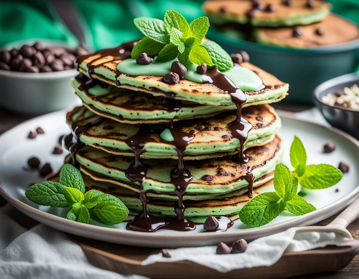 Delicious Green Mint Chocolate Chip Pancakes