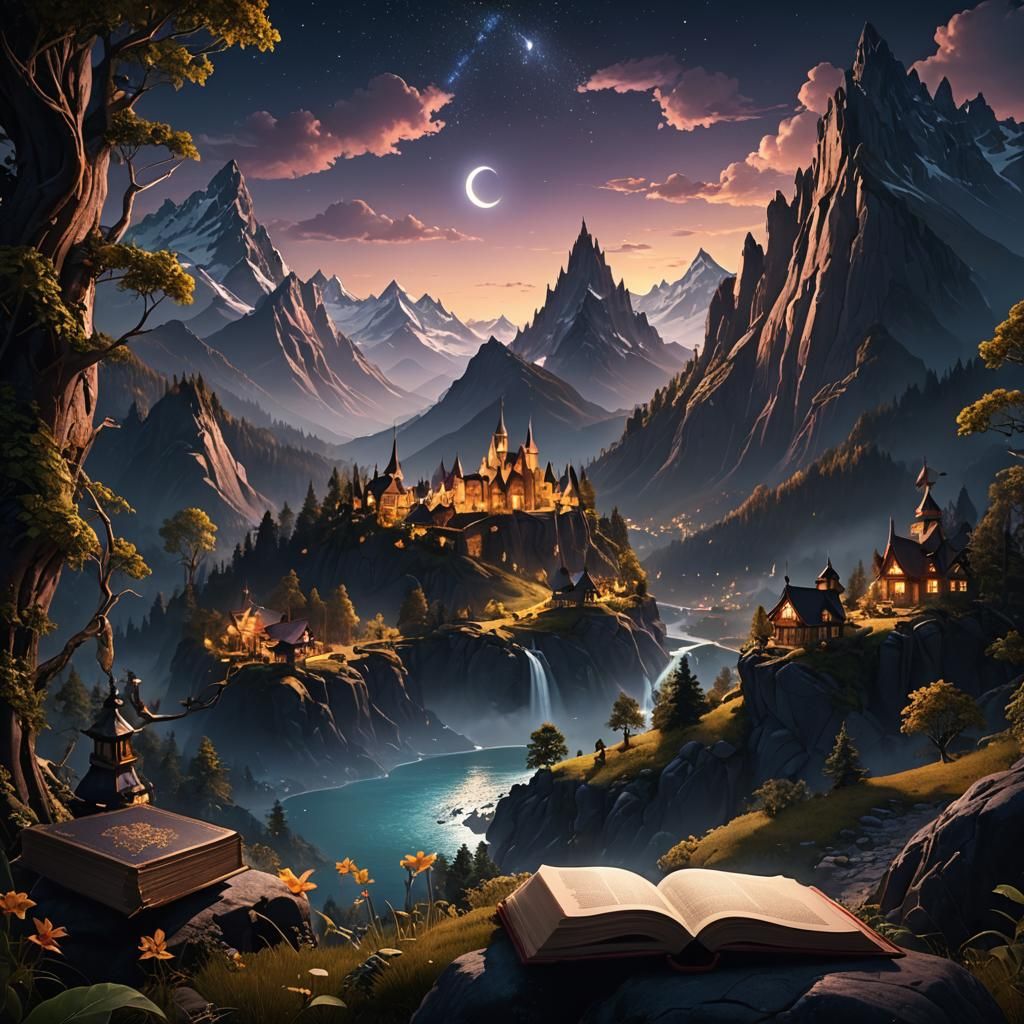 Magic Fairy Tale Mountain Landscape, Detailed Matte Painting