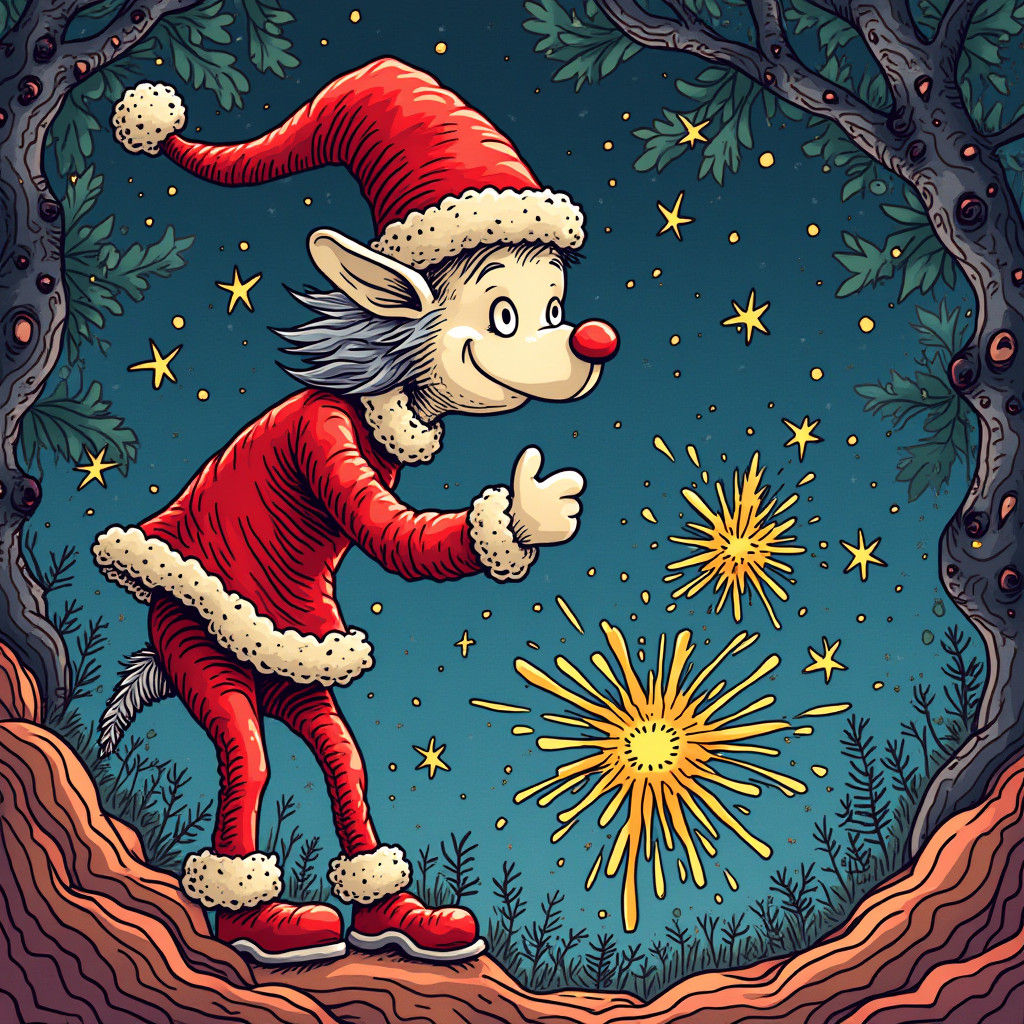Surreal Christmas Character in Dr. Seuss Style