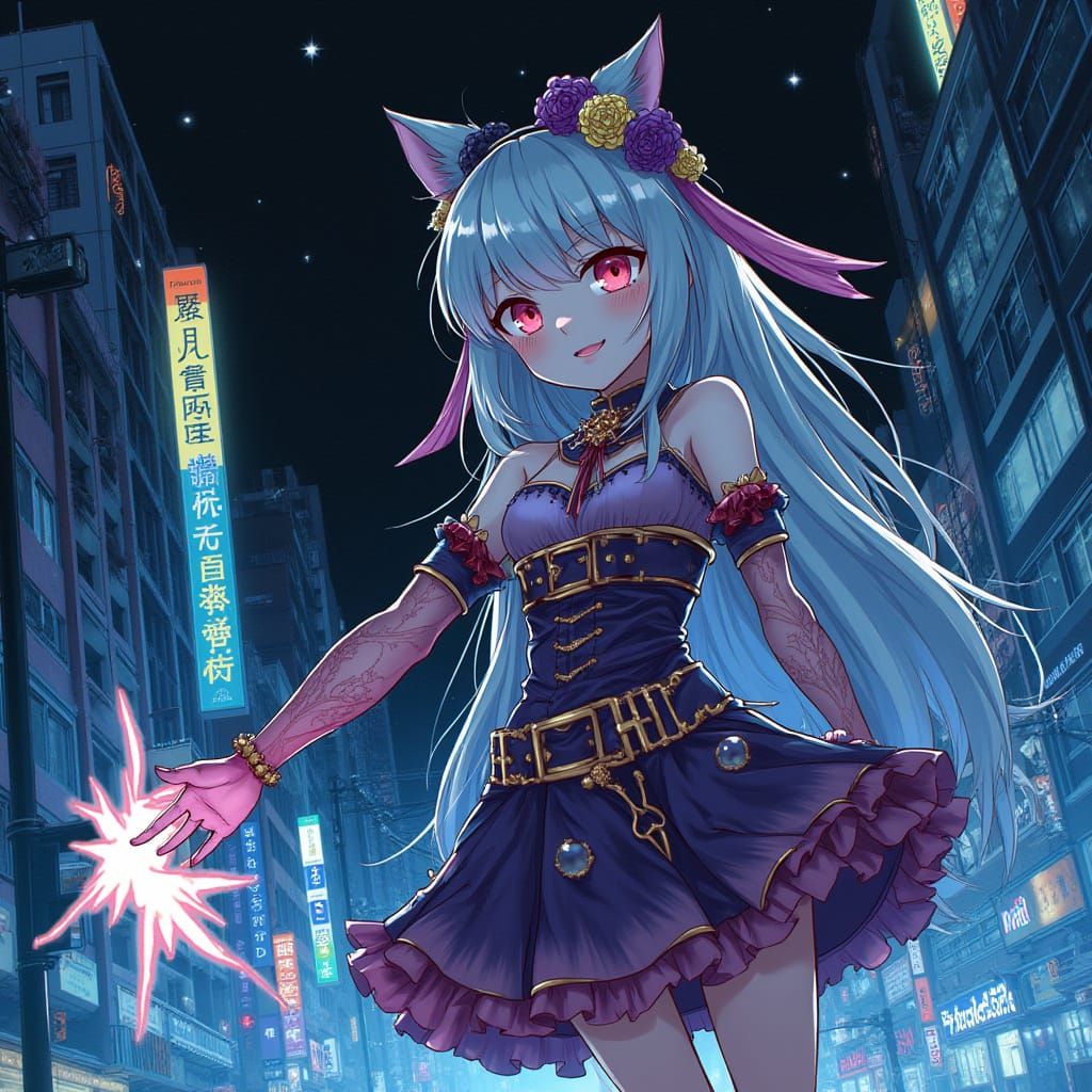 Saint Tail: Teenage Girl in Neon Cityscape