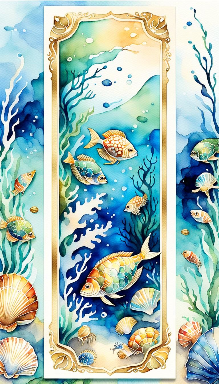 Marine Themed Bookmark Watercolor Illustration