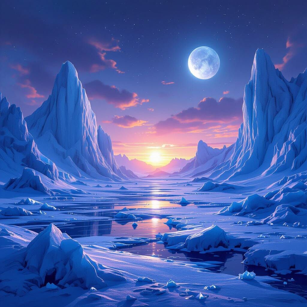 Ethereal Ice World Under Binary Sunset
