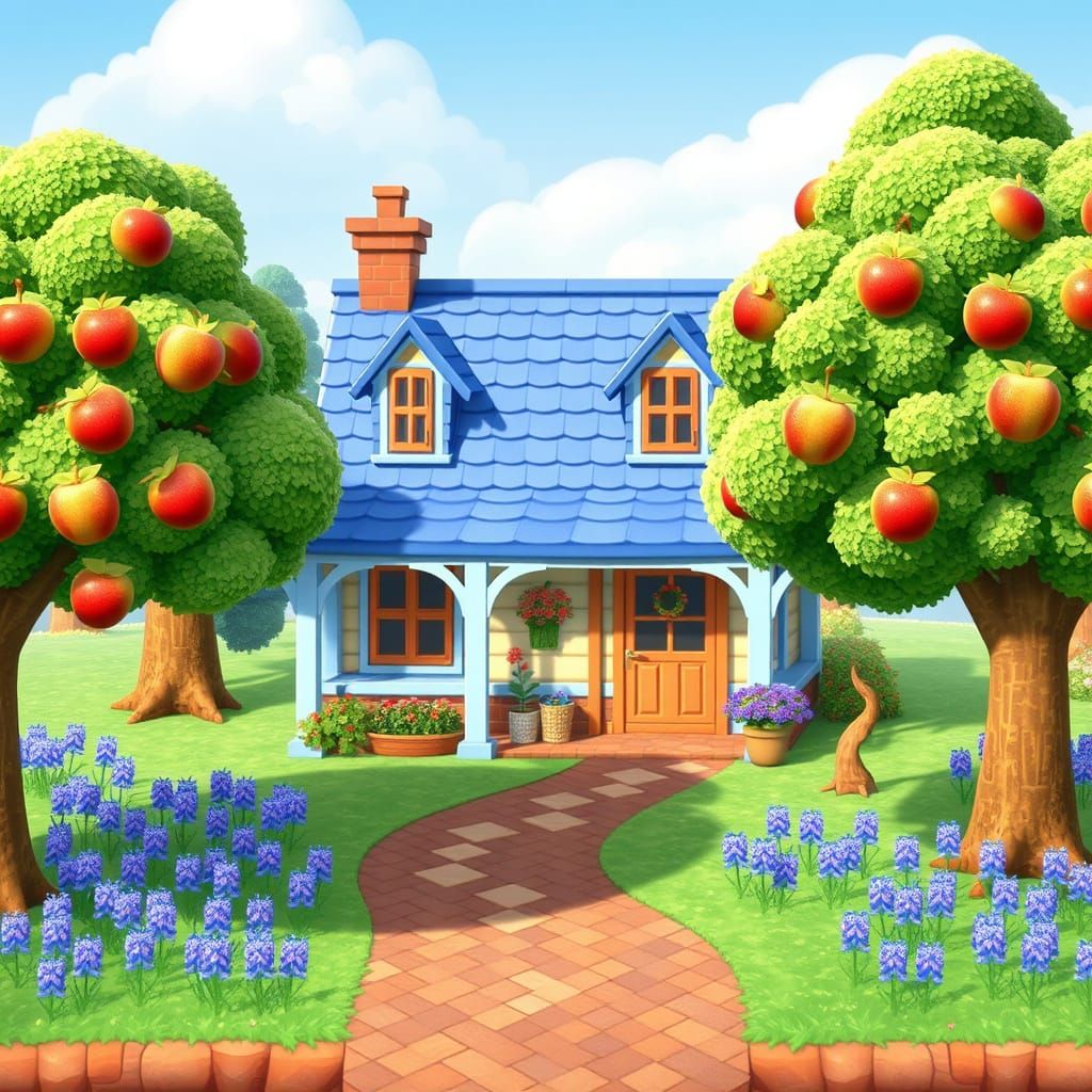 Animal Crossing Cottage with Blue Details