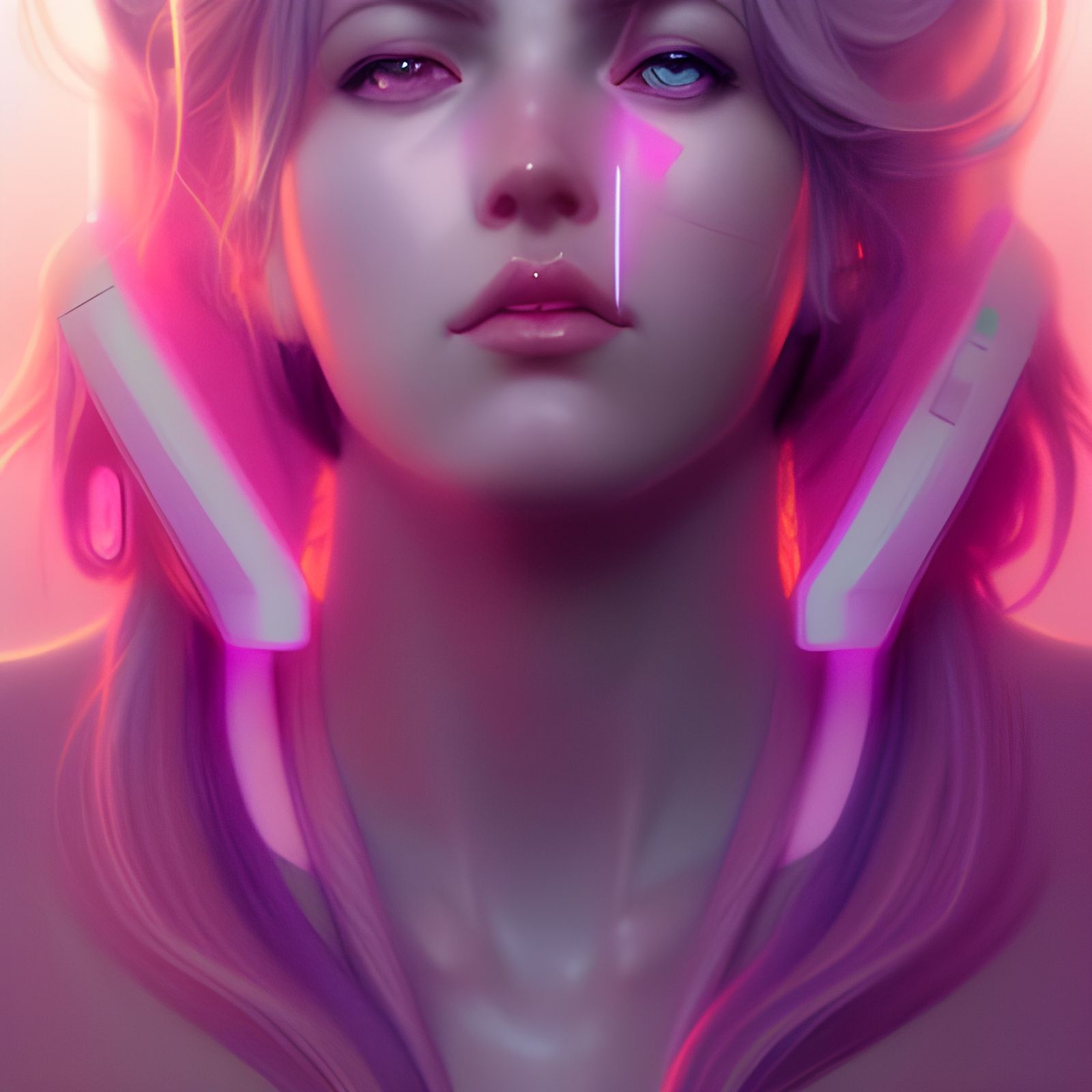 Glitchcore Girl Portrait in Synthwave Sci-Fi Style