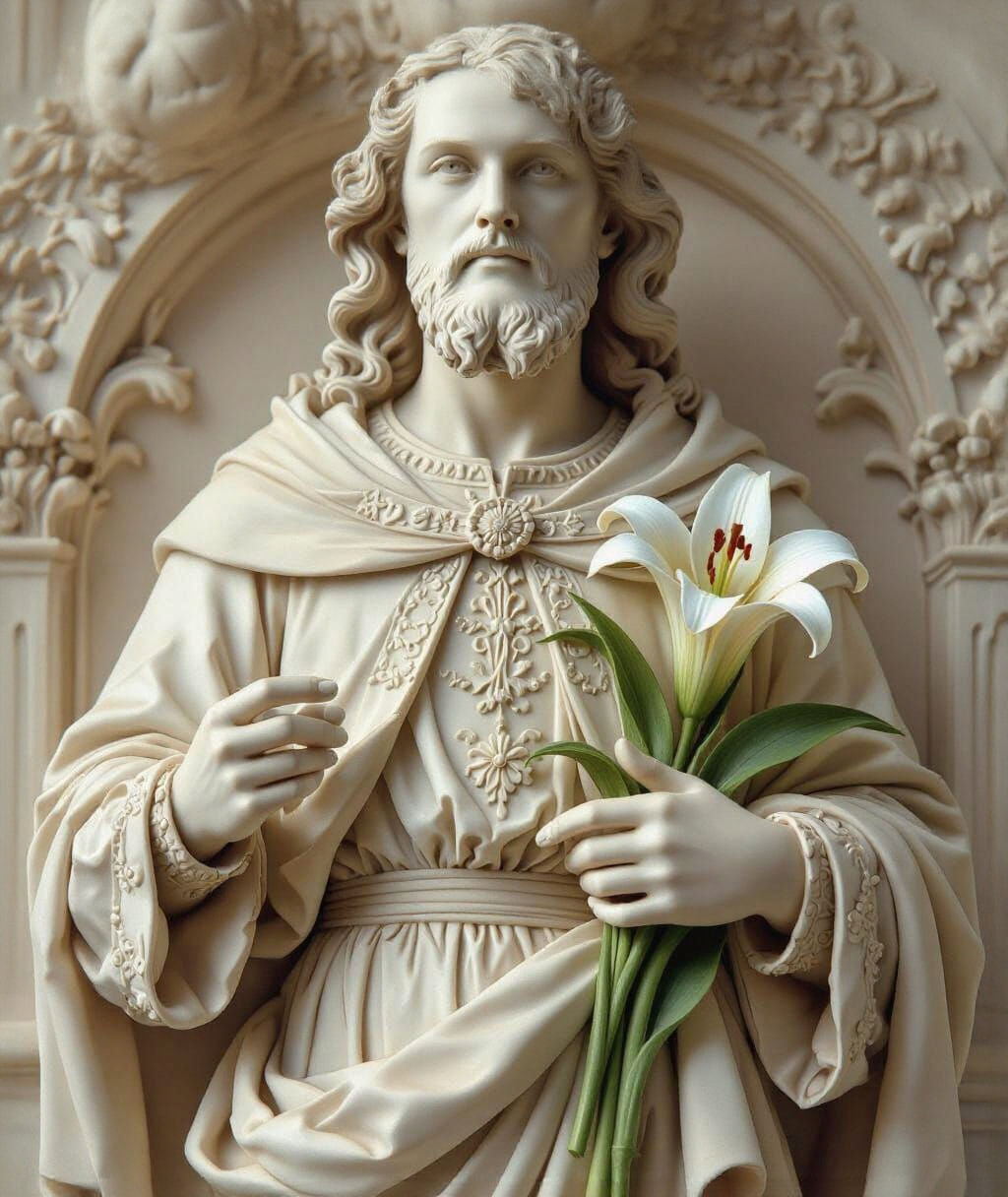 St Joseph Bas-Relief Sculpture Holding Lily