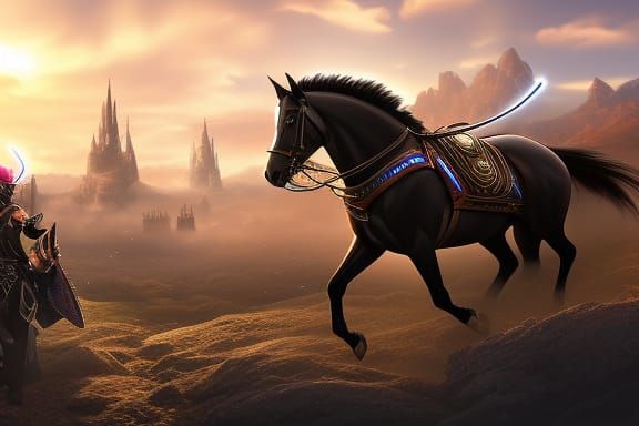 Armored Rider on Armored Horse in Mystical Night