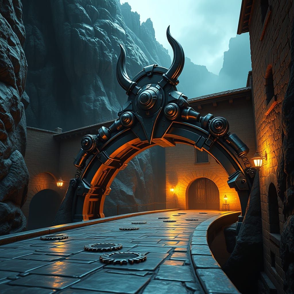 Surreal Cyberpunk Bridge Over Tuscan Countryside