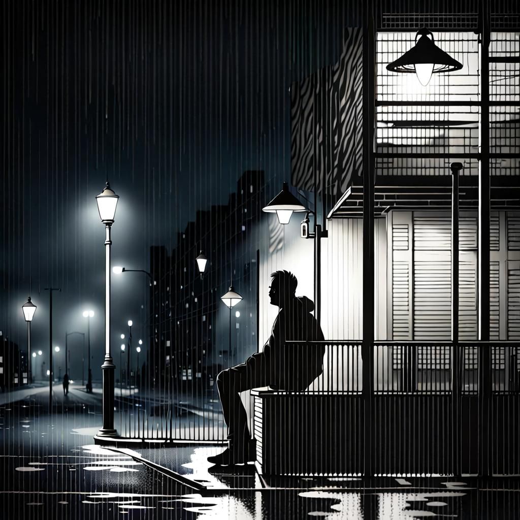 Night Street Scene Through Blinds