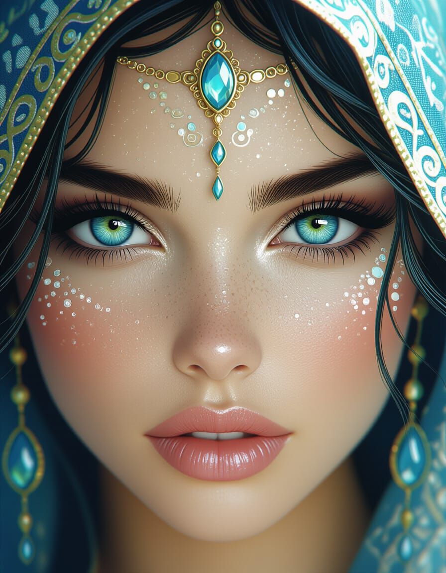 Gorgeous Fantasy Model with Wide Eyes in Dreamy Realm