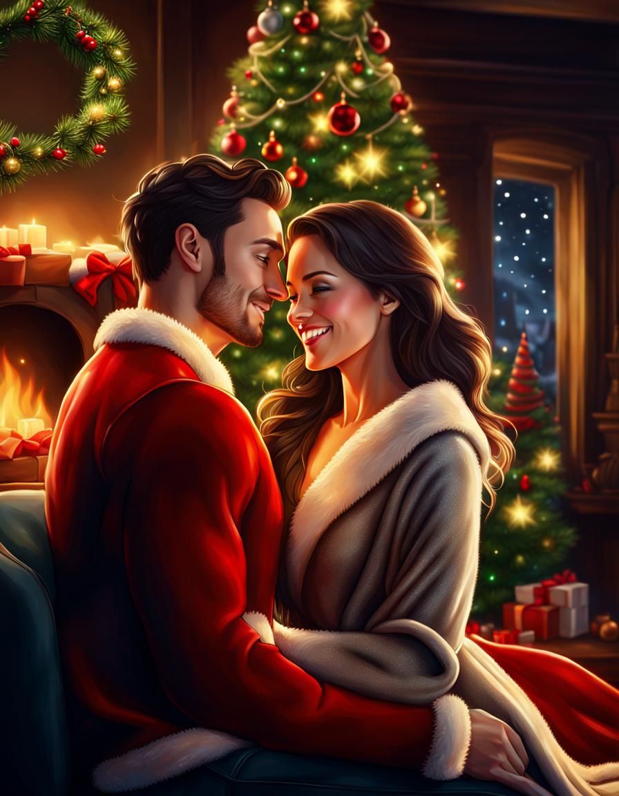 Romantic Christmas Celebration: Digital Art Illustration