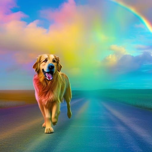 Golden Retriever on Rainbow Road: Hyperdetailed Portrait