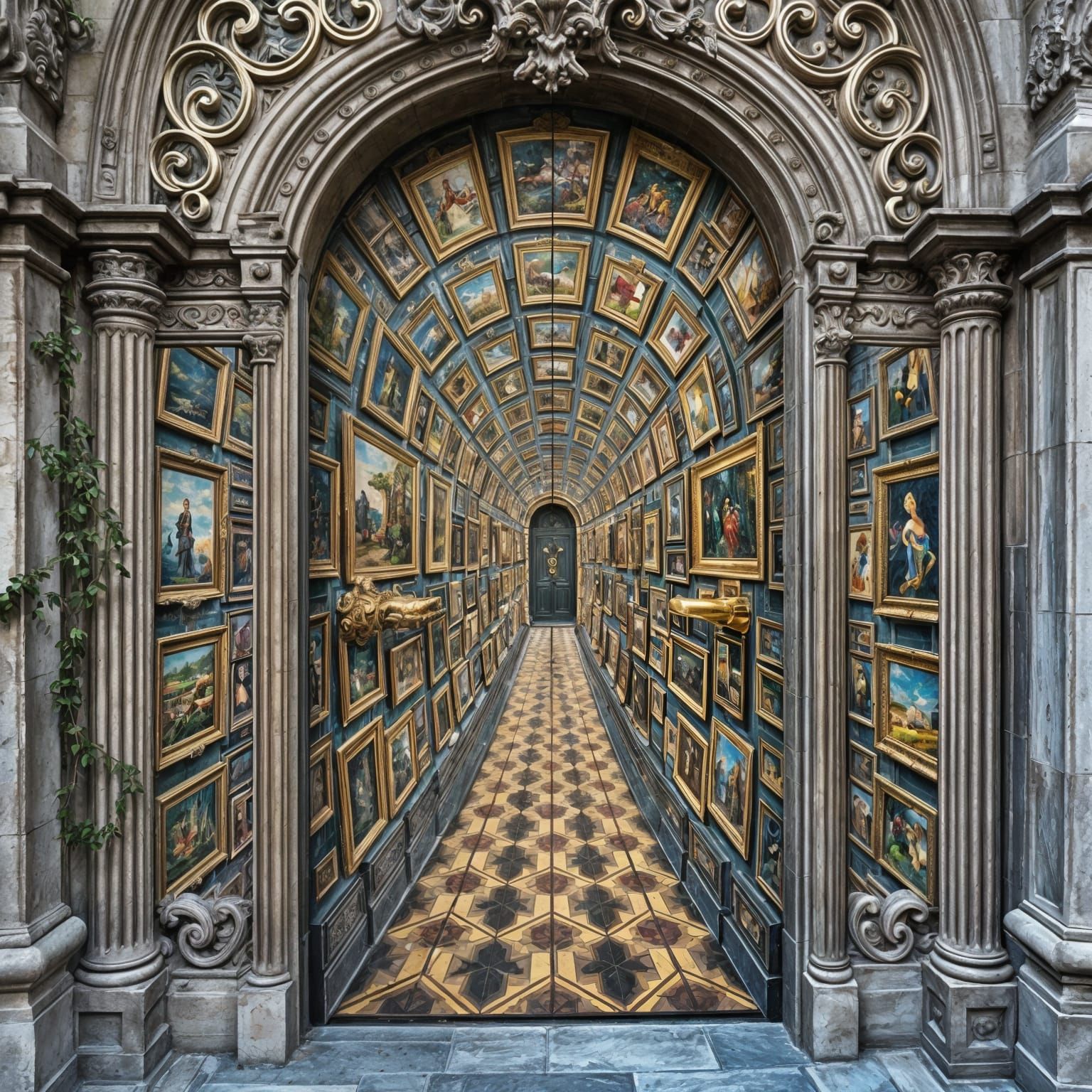 Baroque-Inspired Front Door to Infinite Art Gallery