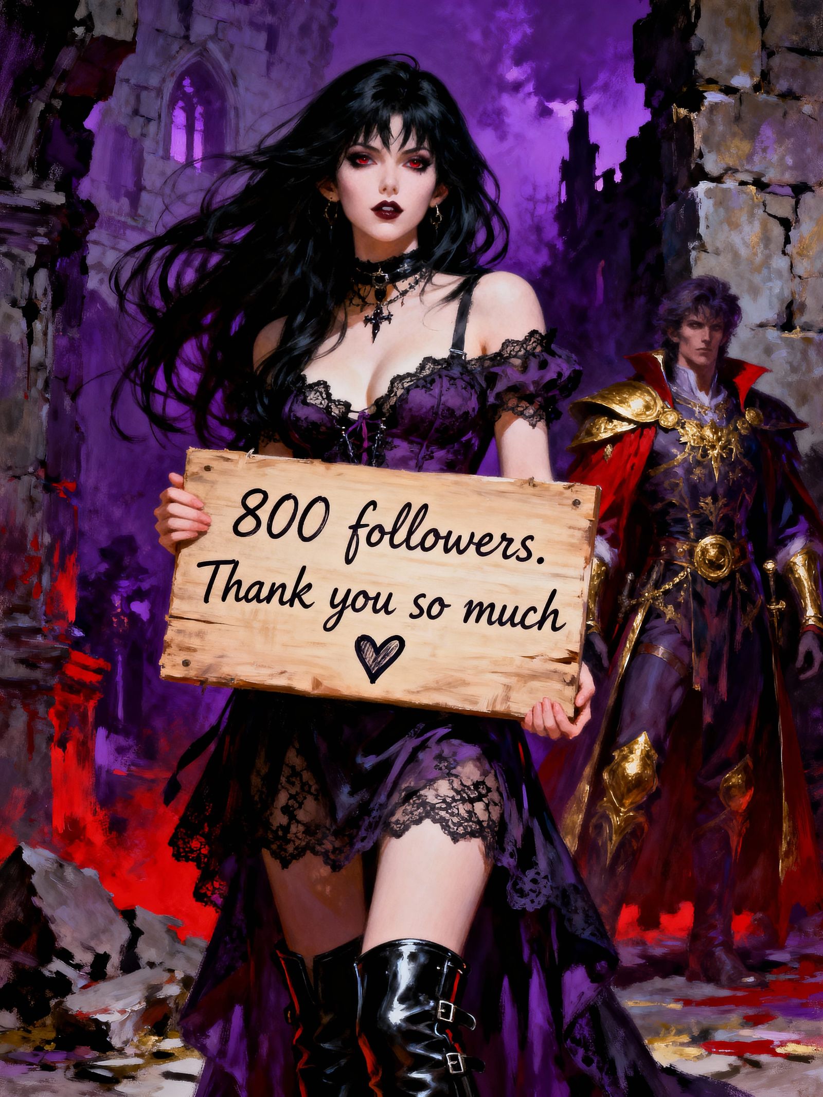 Gothic Beauty Celebrates 800 Followers with Acrylic Art