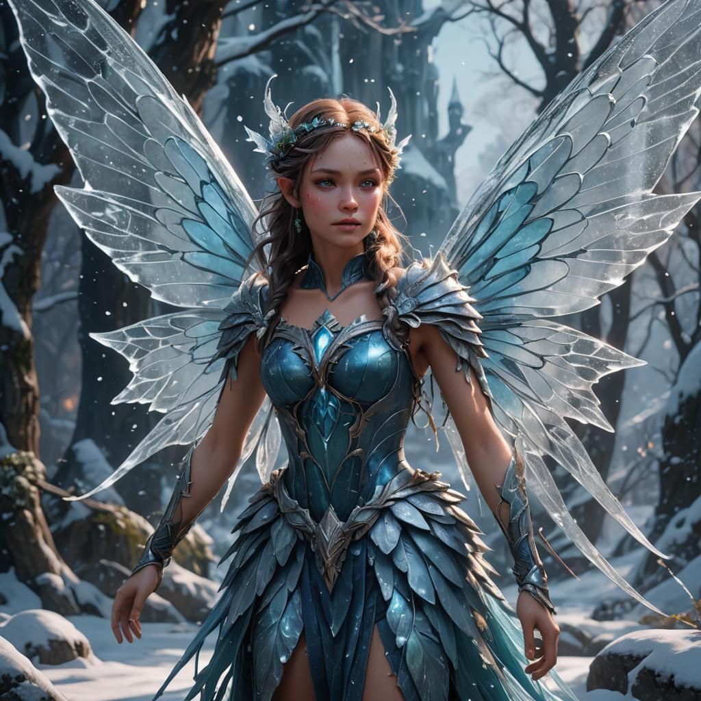 Icy Winged Fairy: Detailed Fantasy Concept Art