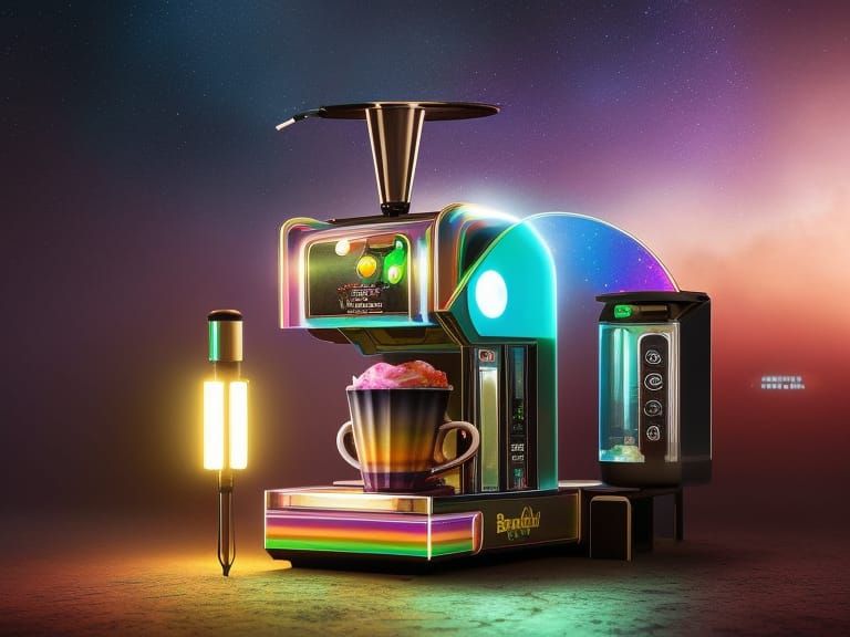 Rainbow Galaxy Coffee Machine: Fantasy Art in 4K