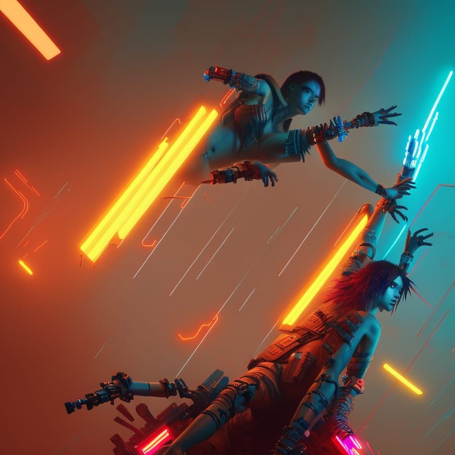 Cyberpunk Witch Doctor in Neon Cityscape