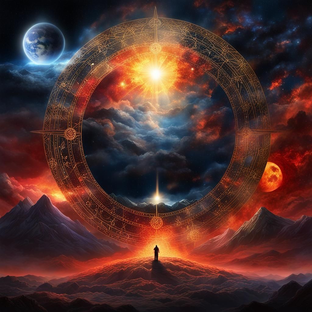 Cosmic Apocalypse: Blood Moon and Fire in Astral Art