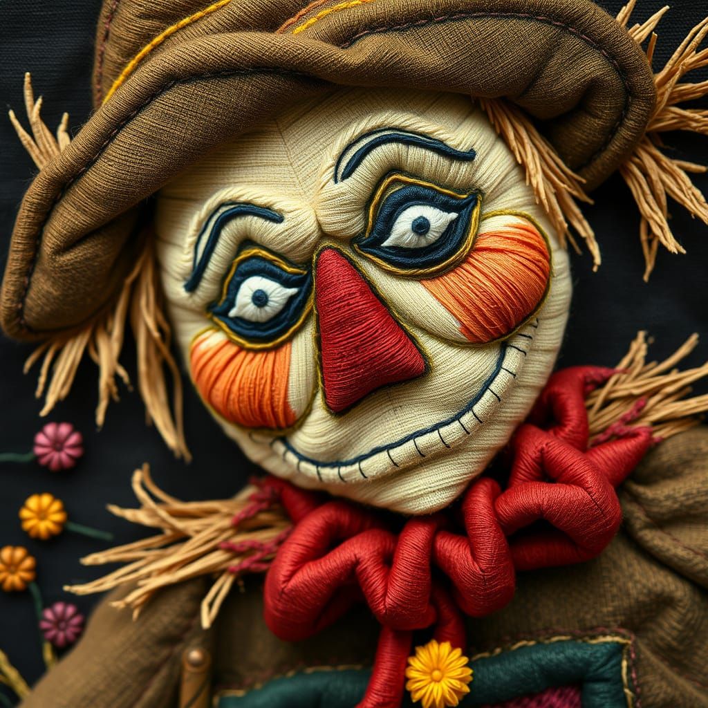 Whimsical Wizard of Oz Fabric Art Scarecrow