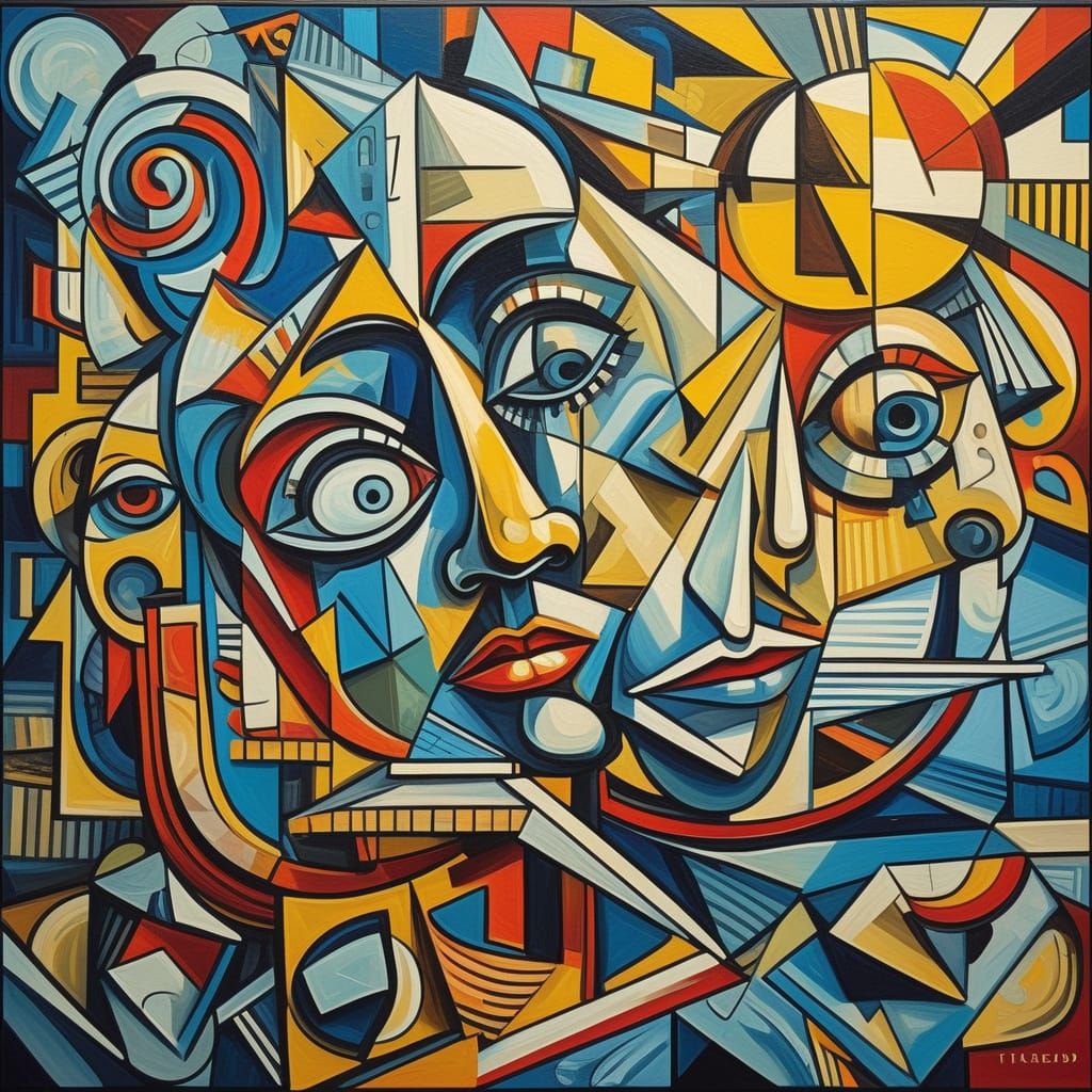 Cubist Face Portrait in Vibrant Oil Painting Style