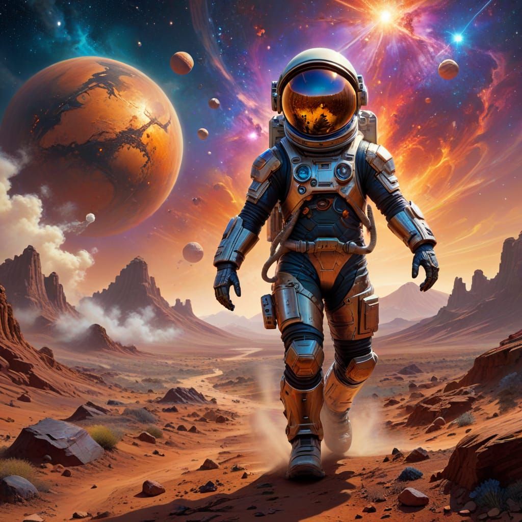 Children in Spacesuits Play Ball on Mars