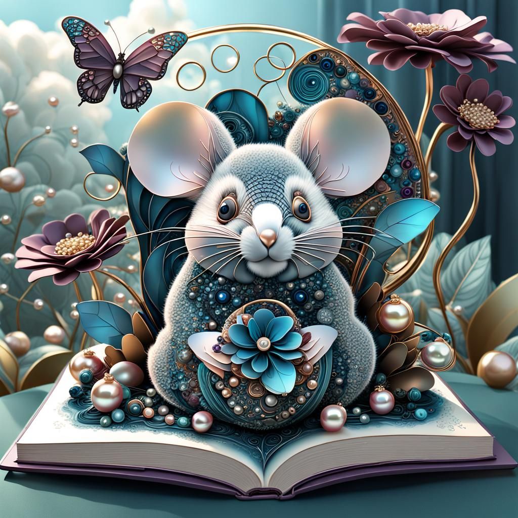 Whimsical Mouse Family Birthday in Futuristic Garden