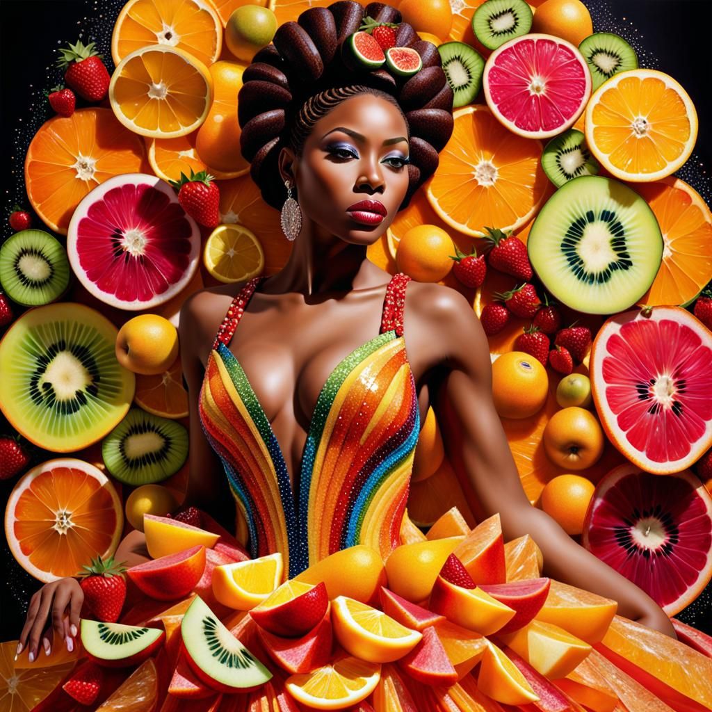 Woman's Gown Crafted from Glistening Fruit Slices