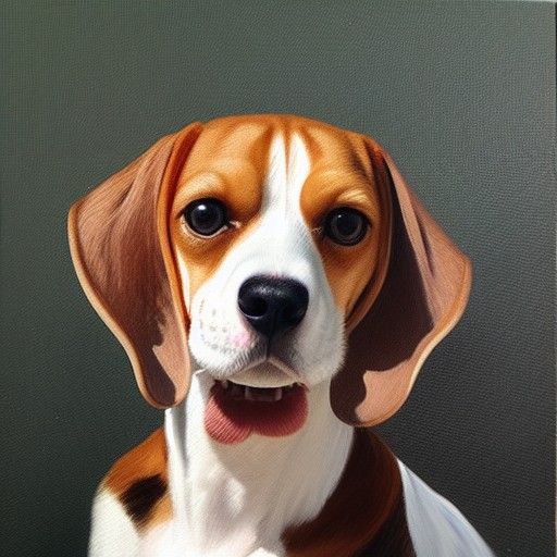 Beagle with Ears Up, Oil Painting