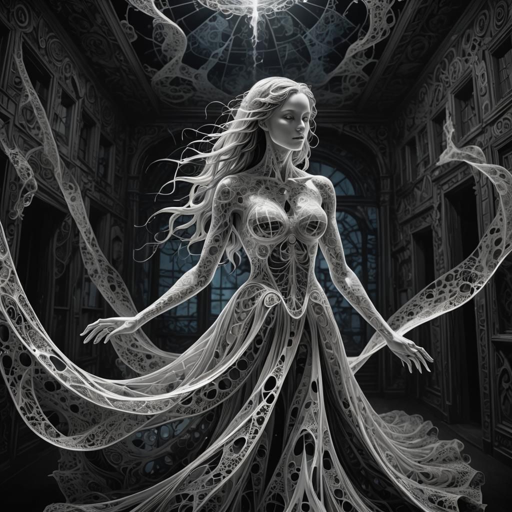 Ghostly Woman in Haunted House: Digital Glitch Art