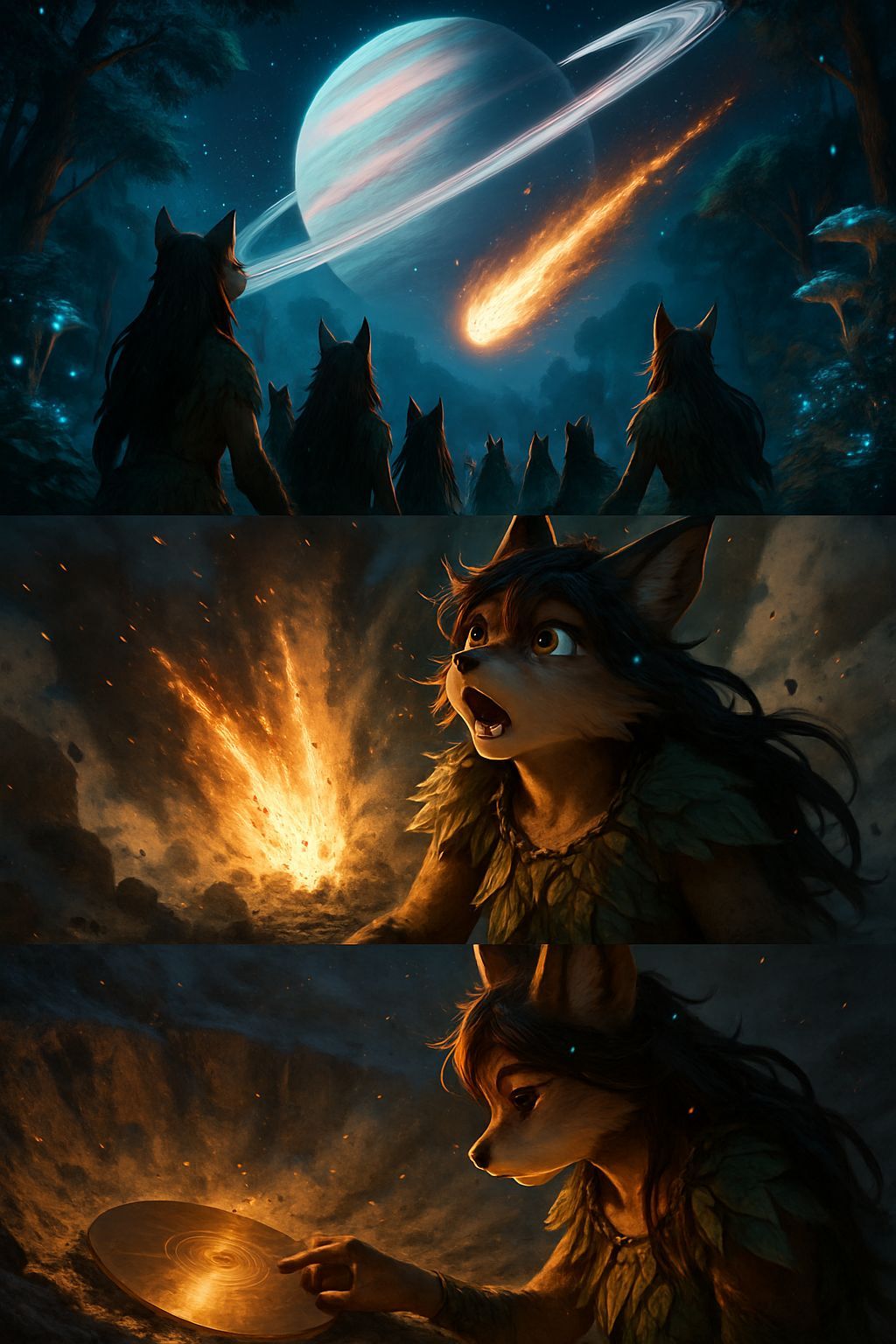 Anime Realism: Meteor Crash in Bioluminescent Forest