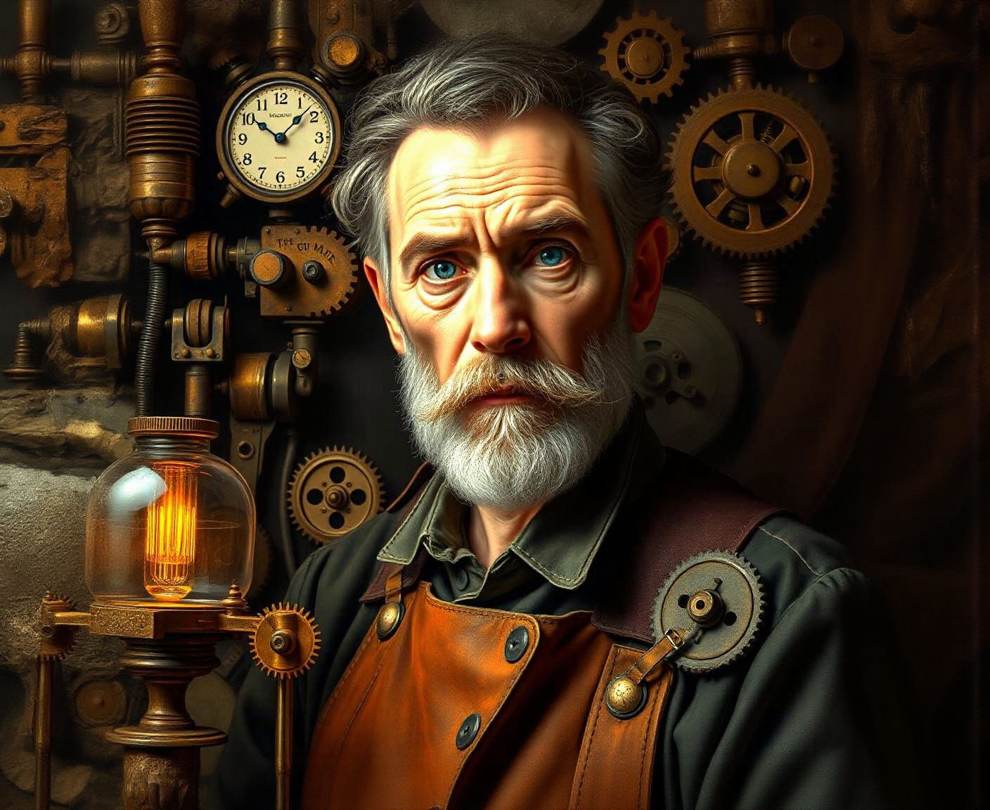 Steampunk Inventor's Portrait in Rembrandt Style