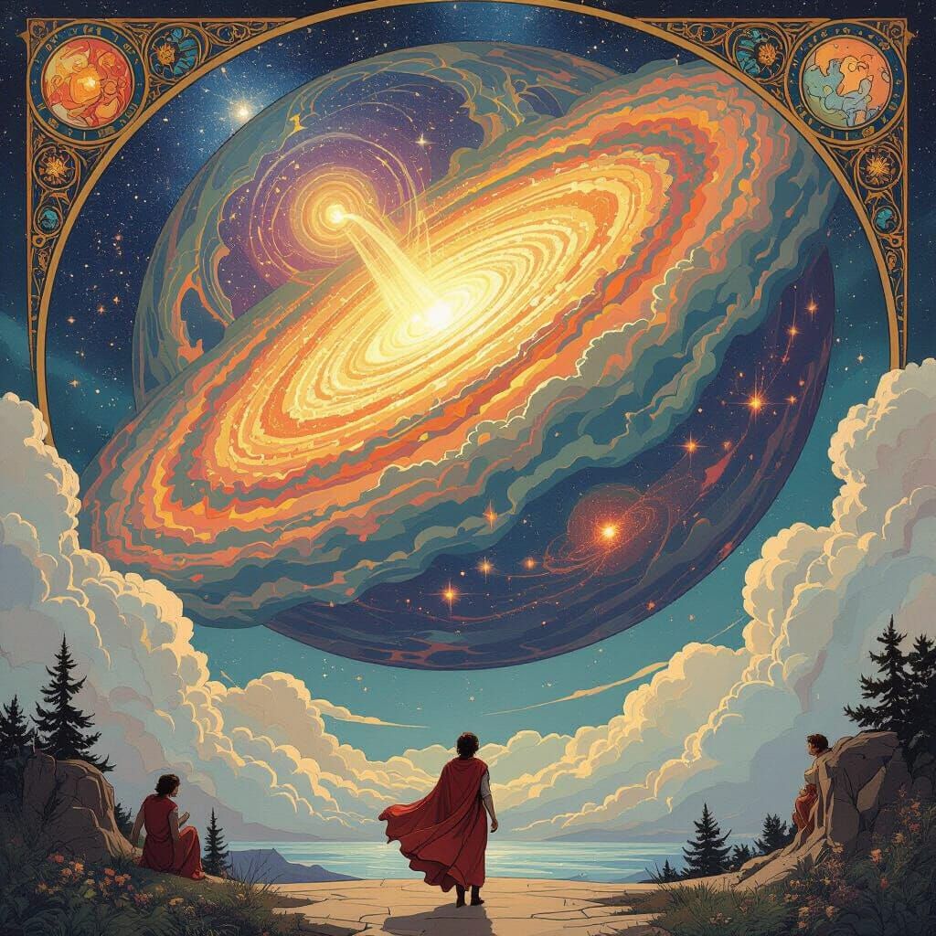 Cosmic Monster Devours Earth in Art Nouveau Style