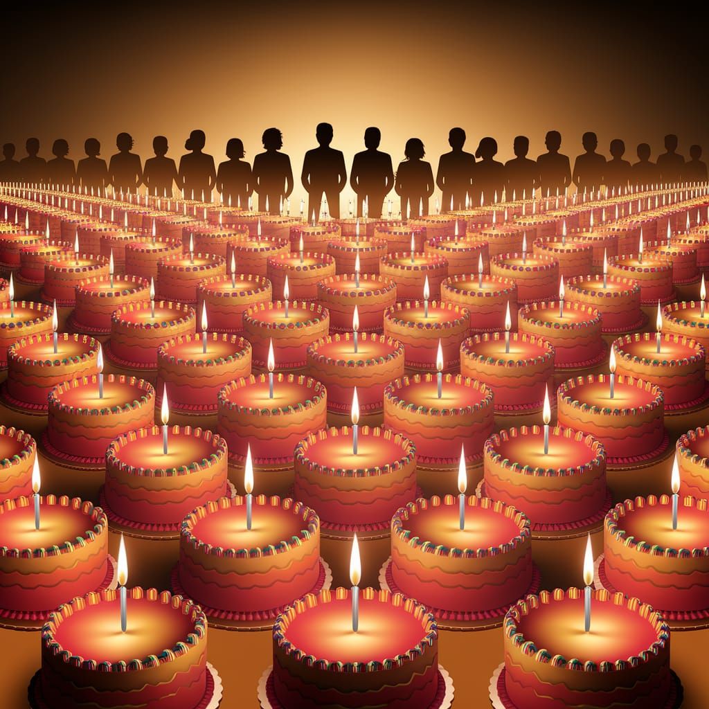 A Thousand Birthday Cakes Gleaming in Golden Light