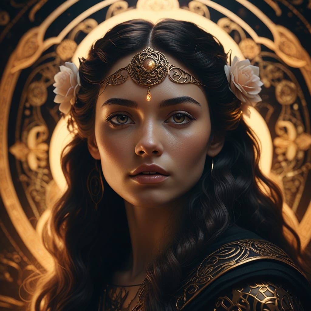 Enigmatic Goddess in Soft Rose Tones