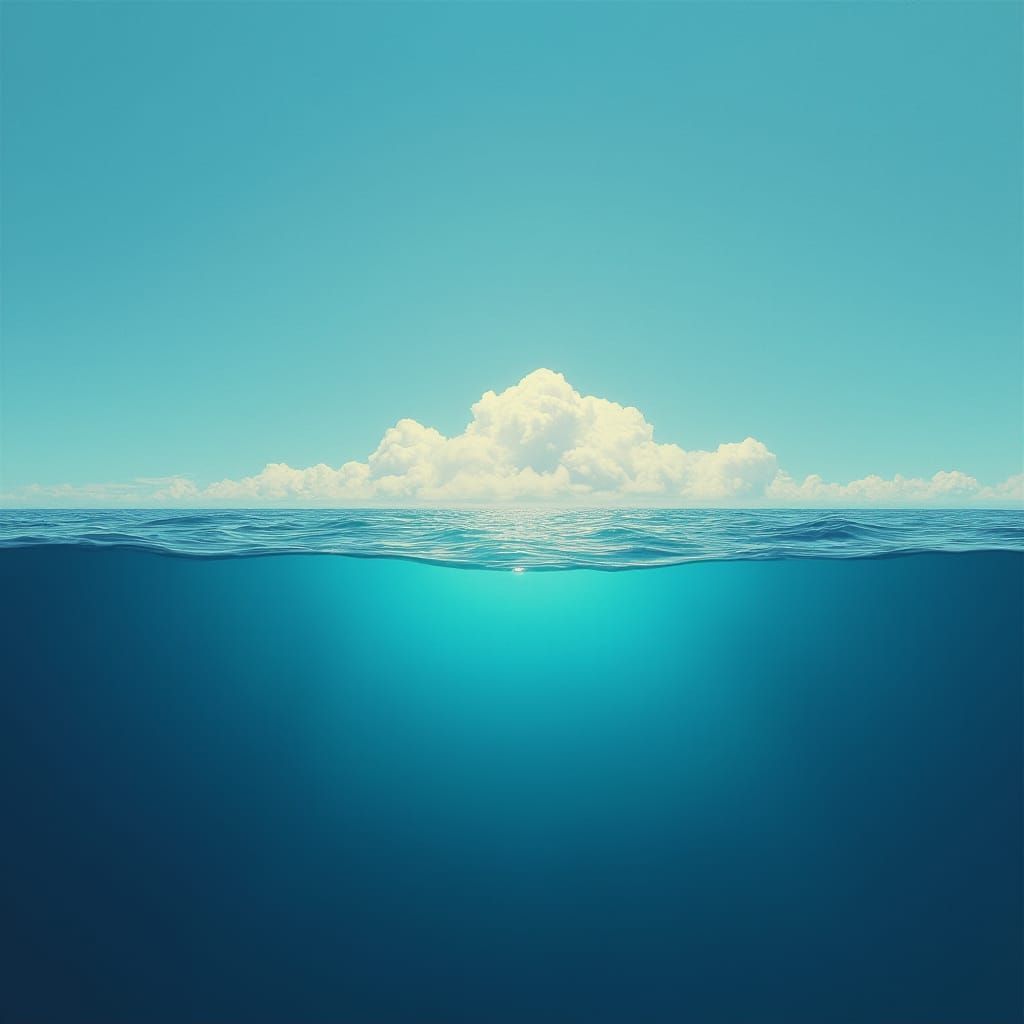 Symmetrical Horizon: Sky Meets Sea in Matte Painting Style